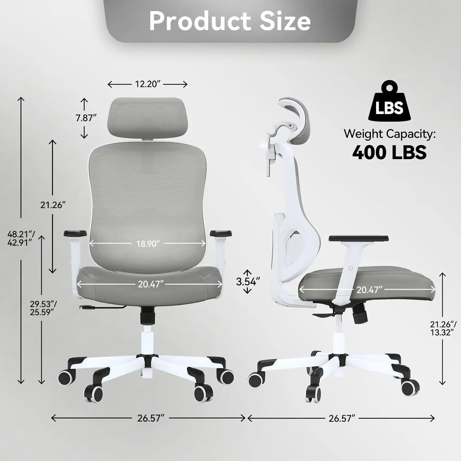 Ergonomic Office Chair Big Tall Reclining Gaming Chair Adjustable Lumbar Support 2D Armrest 6D Headrest Breathable Mesh Swivel Computer Chairs Home Task Desk Chair Coat Hanger Tilt Lock (Grey)