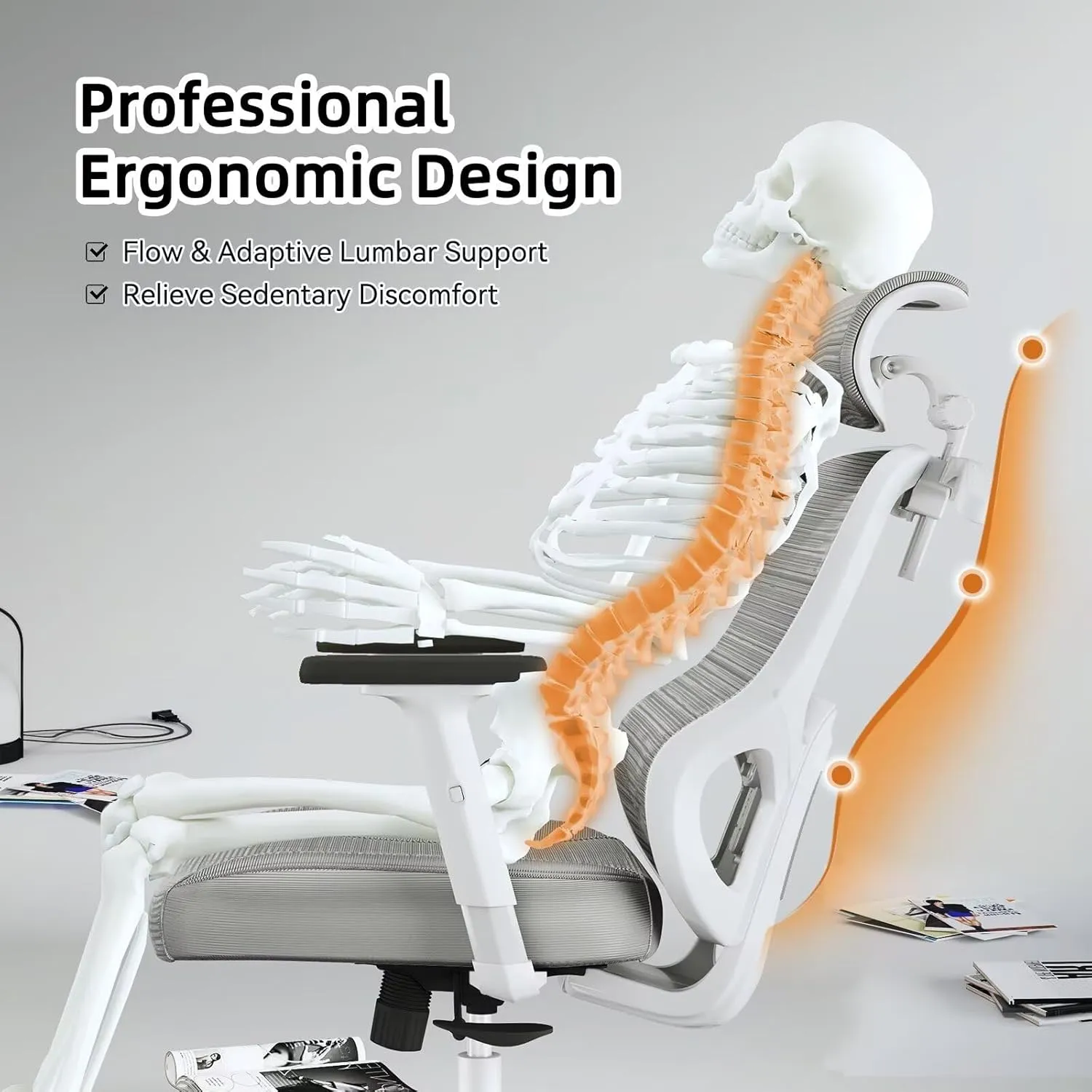 Ergonomic Office Chair Big Tall Reclining Gaming Chair Adjustable Lumbar Support 2D Armrest 6D Headrest Breathable Mesh Swivel Computer Chairs Home Task Desk Chair Coat Hanger Tilt Lock (Grey)