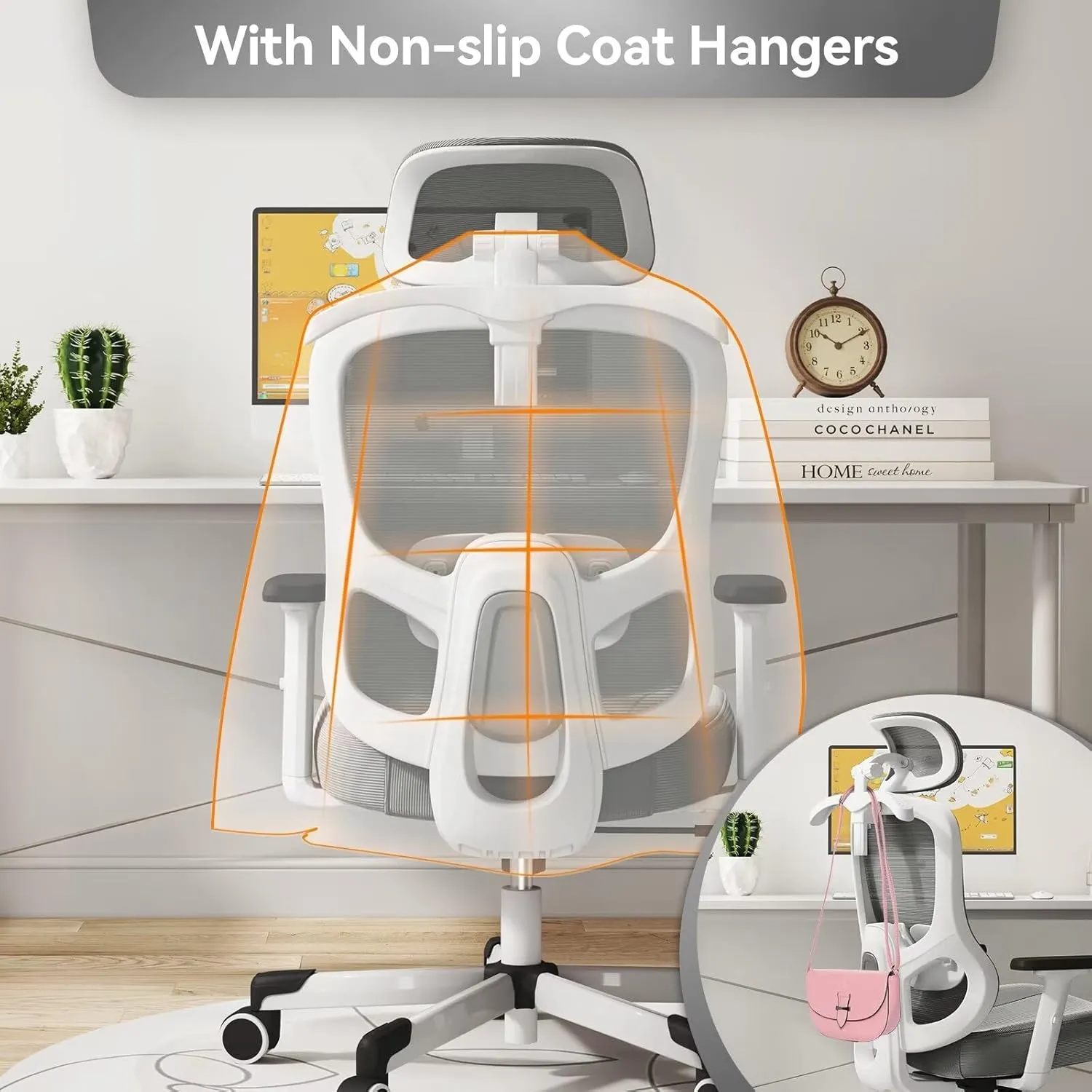 Ergonomic Office Chair Big Tall Reclining Gaming Chair Adjustable Lumbar Support 2D Armrest 6D Headrest Breathable Mesh Swivel Computer Chairs Home Task Desk Chair Coat Hanger Tilt Lock (Grey)