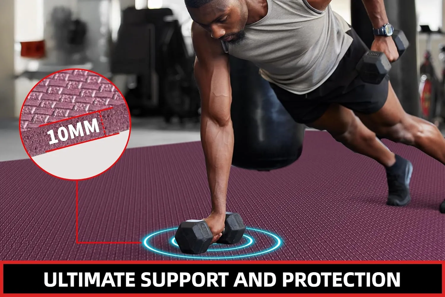 Extra Large Exercise Mat, 10'x6'/9'x6'/8'x6'/7'x5'/6'x4' (8mm/10mm) Thick Workout Mat for Home Gym Flooring, Garage, Shoe-Friendly, High-Density, MMA, HIIT, Weight Lifting, Cardio&Strength