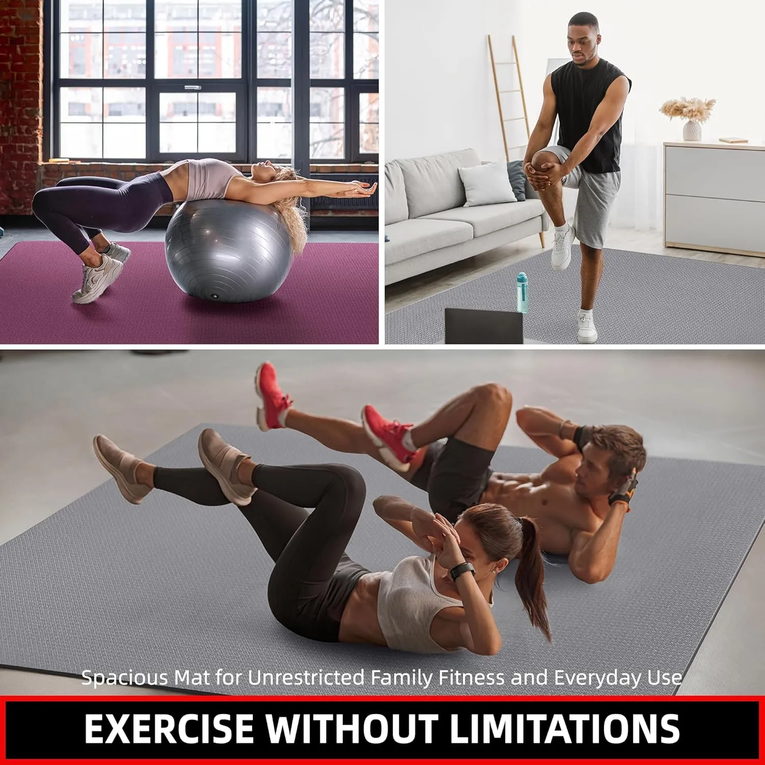 Extra Large Exercise Mat, 10'x6'/9'x6'/8'x6'/7'x5'/6'x4' (8mm/10mm) Thick Workout Mat for Home Gym Flooring, Garage, Shoe-Friendly, High-Density, MMA, HIIT, Weight Lifting, Cardio&Strength