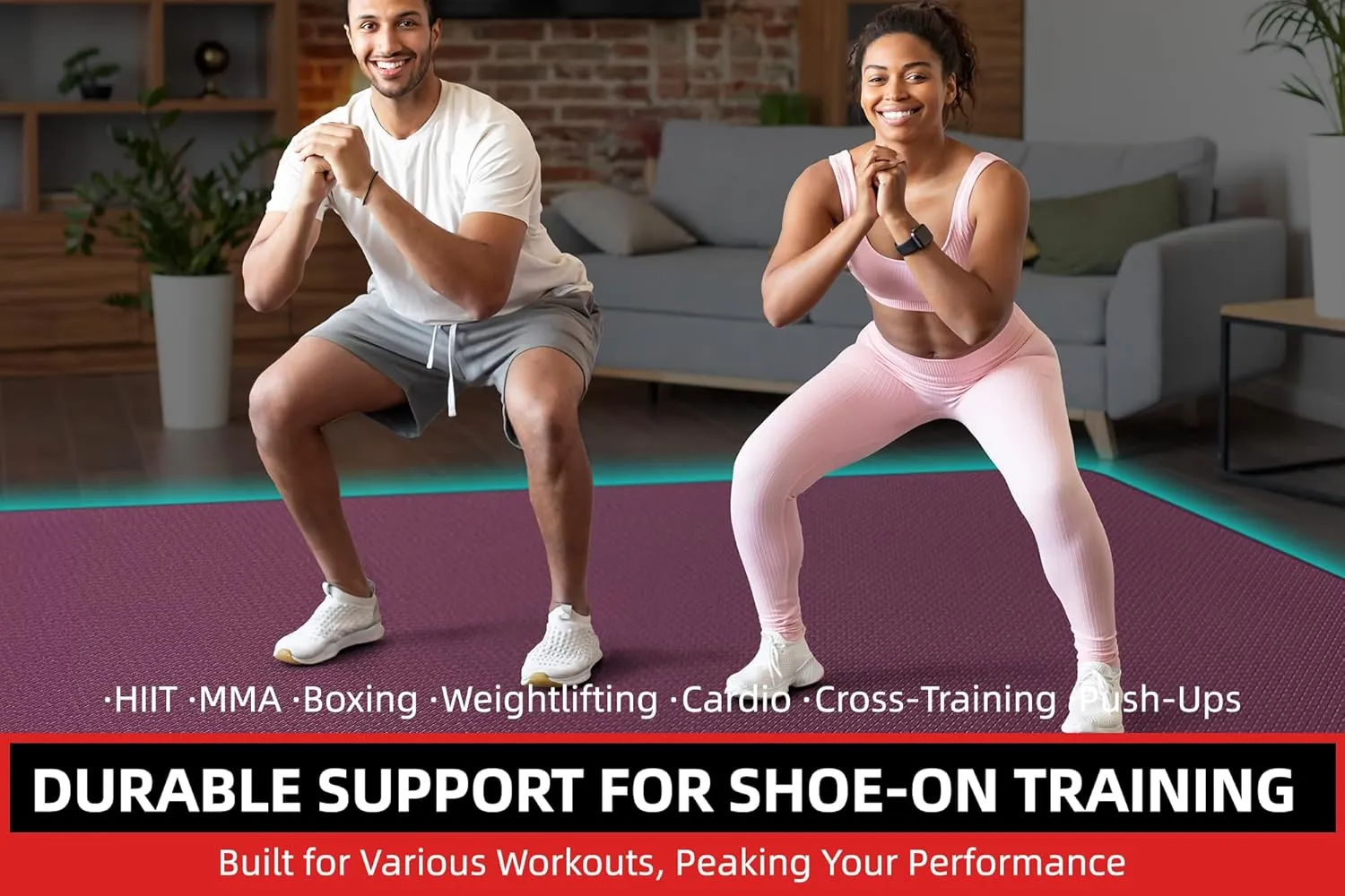 Extra Large Exercise Mat, 10'x6'/9'x6'/8'x6'/7'x5'/6'x4' (8mm/10mm) Thick Workout Mat for Home Gym Flooring, Garage, Shoe-Friendly, High-Density, MMA, HIIT, Weight Lifting, Cardio&Strength