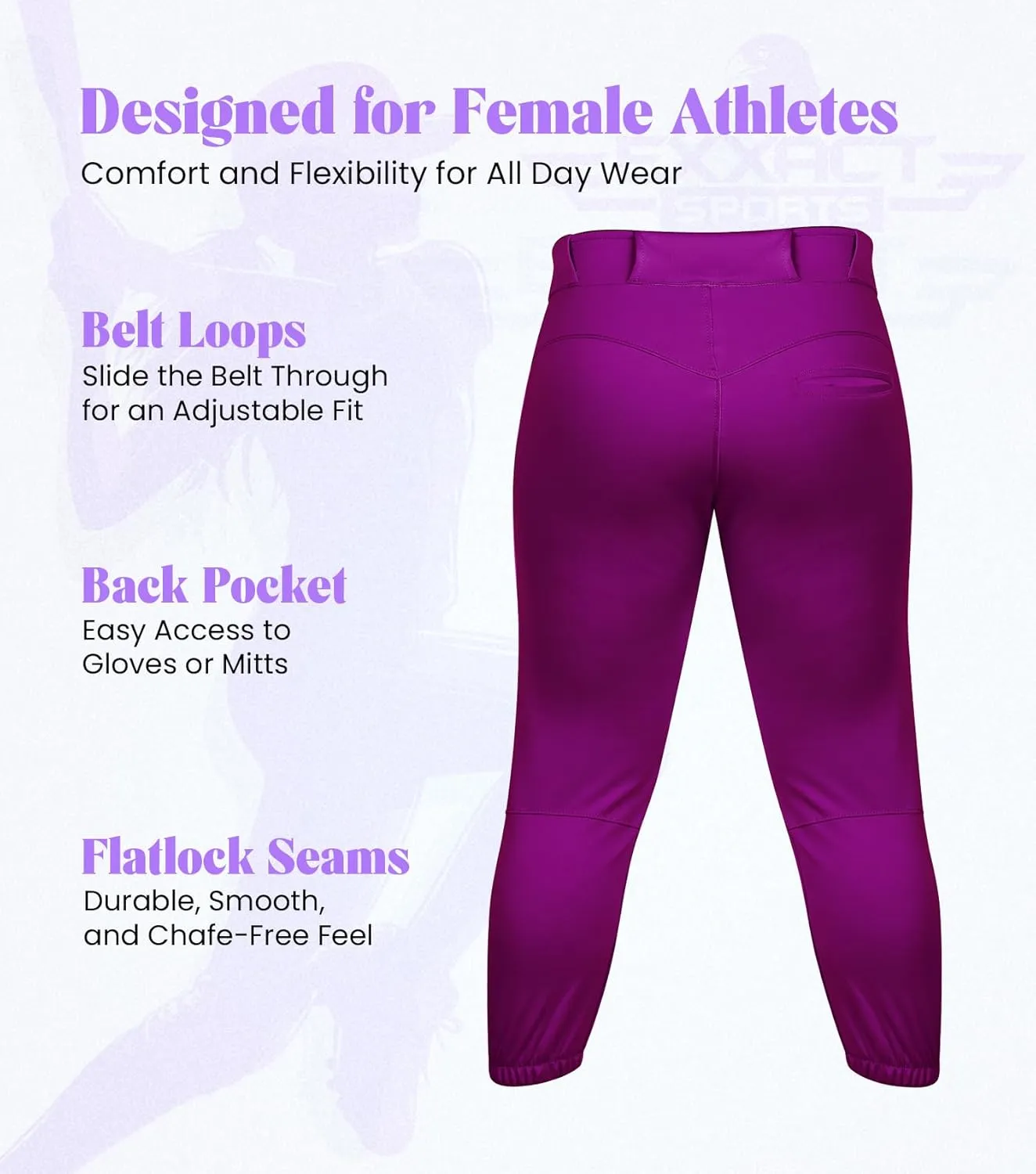 Exxact Sports Girls Softball Pants Knicker/Yoga Style Knee Length, 4-Way Stretch Low Rise Youth Softball Pants for Girls
