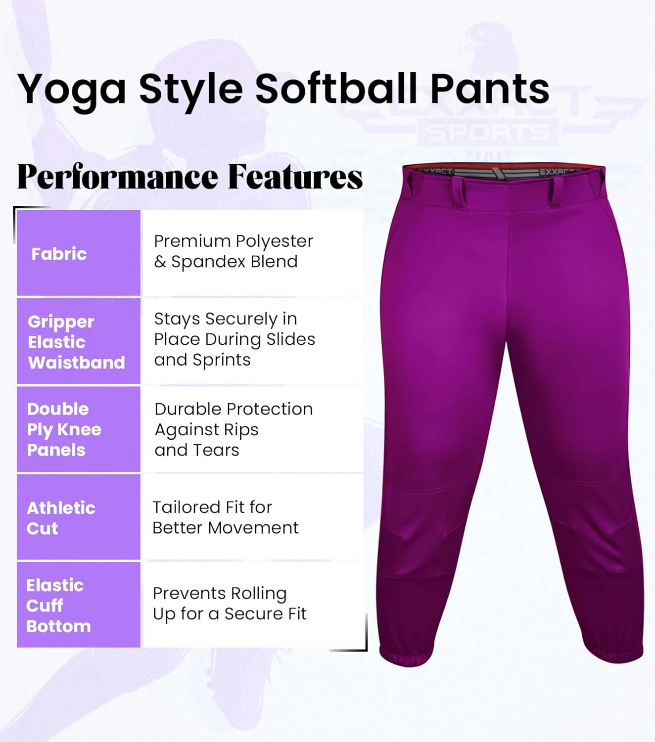 Exxact Sports Girls Softball Pants Knicker/Yoga Style Knee Length, 4-Way Stretch Low Rise Youth Softball Pants for Girls