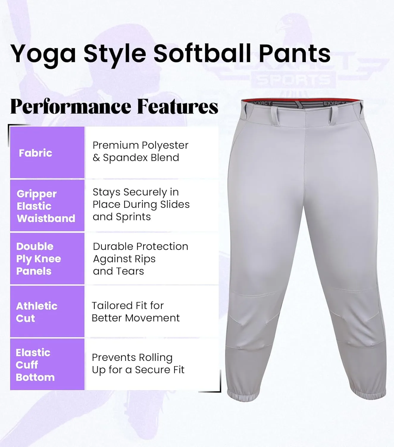 Exxact Sports Girls Softball Pants Knicker/Yoga Style Knee Length, 4-Way Stretch Low Rise Youth Softball Pants for Girls