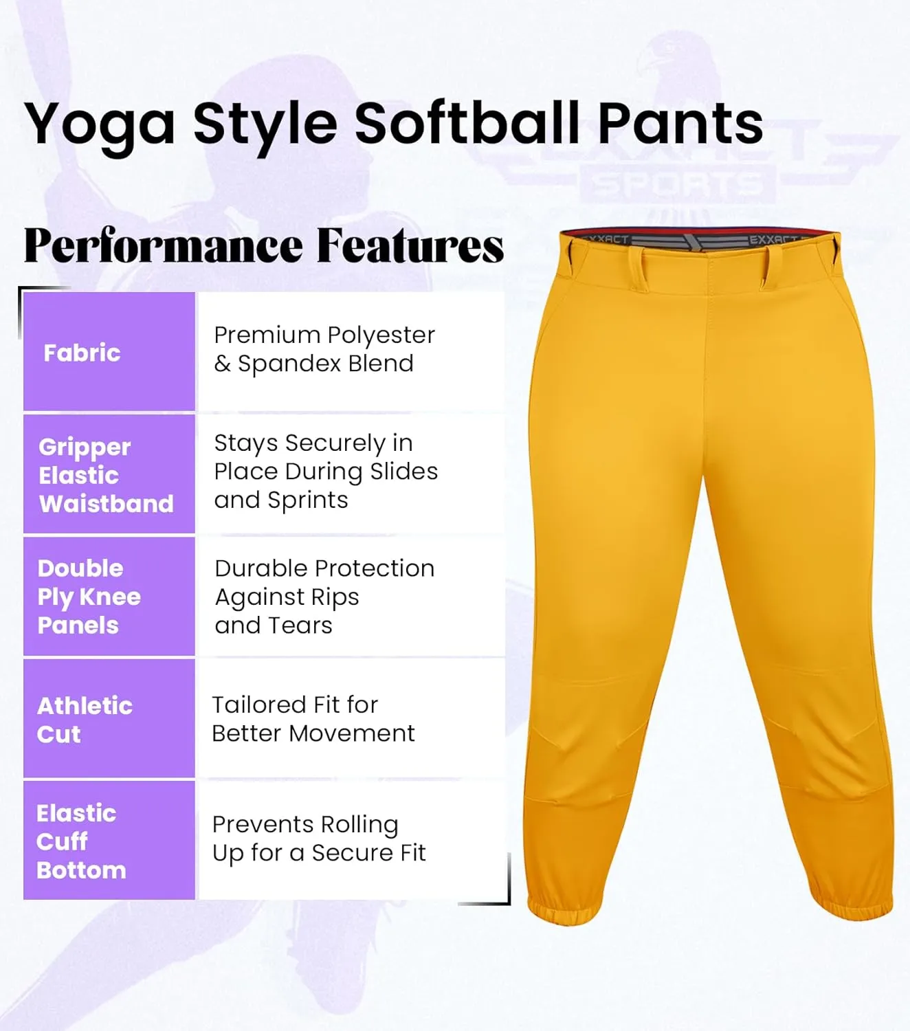 Exxact Sports Girls Softball Pants Knicker/Yoga Style Knee Length, 4-Way Stretch Low Rise Youth Softball Pants for Girls