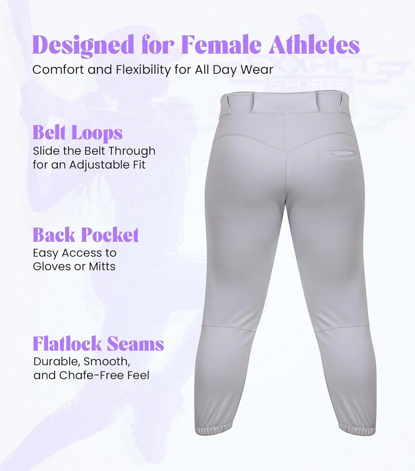 Exxact Sports Girls Softball Pants Knicker/Yoga Style Knee Length, 4-Way Stretch Low Rise Youth Softball Pants for Girls