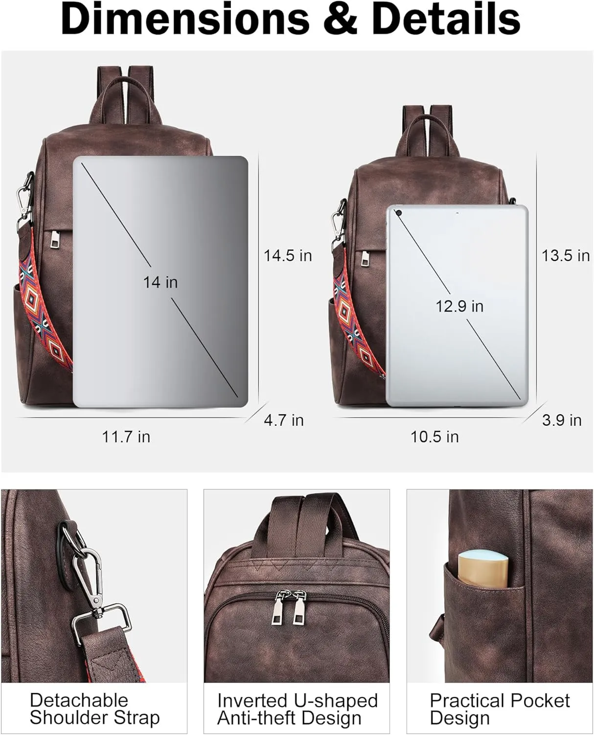 FADEON Leather Backpack Purse for Women Designer Travel Backpack Purses PU Fashion Ladies Shoulder Bag with Tassel