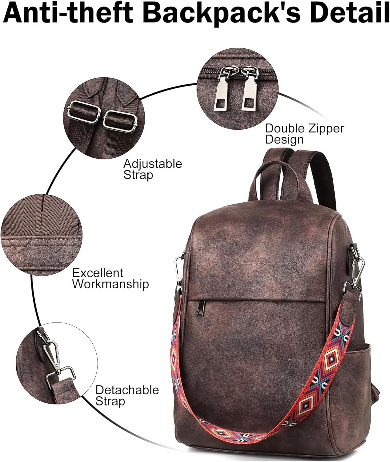 FADEON Leather Backpack Purse for Women Designer Travel Backpack Purses PU Fashion Ladies Shoulder Bag with Tassel