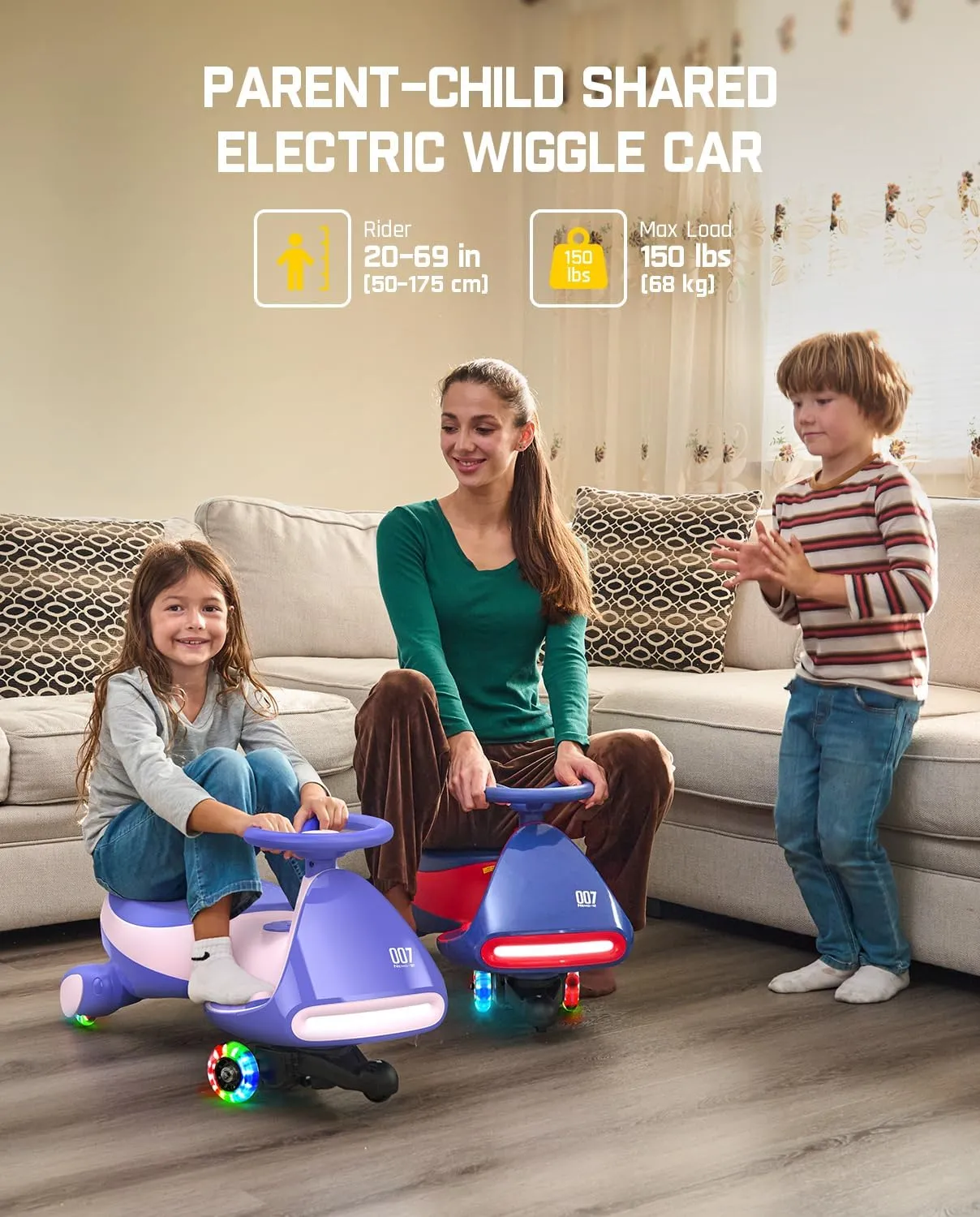 FanttikRide 12V N7 Pro Electric Wiggle Car with Pedal, Rechargeable Battery, CyberWiggle, 2 in 1 Swing Car, 2 Speed, Anti-Rollover, Flashing Wheels, Bluetooth, for Ages 3 and Up, 150 Lbs, Pink