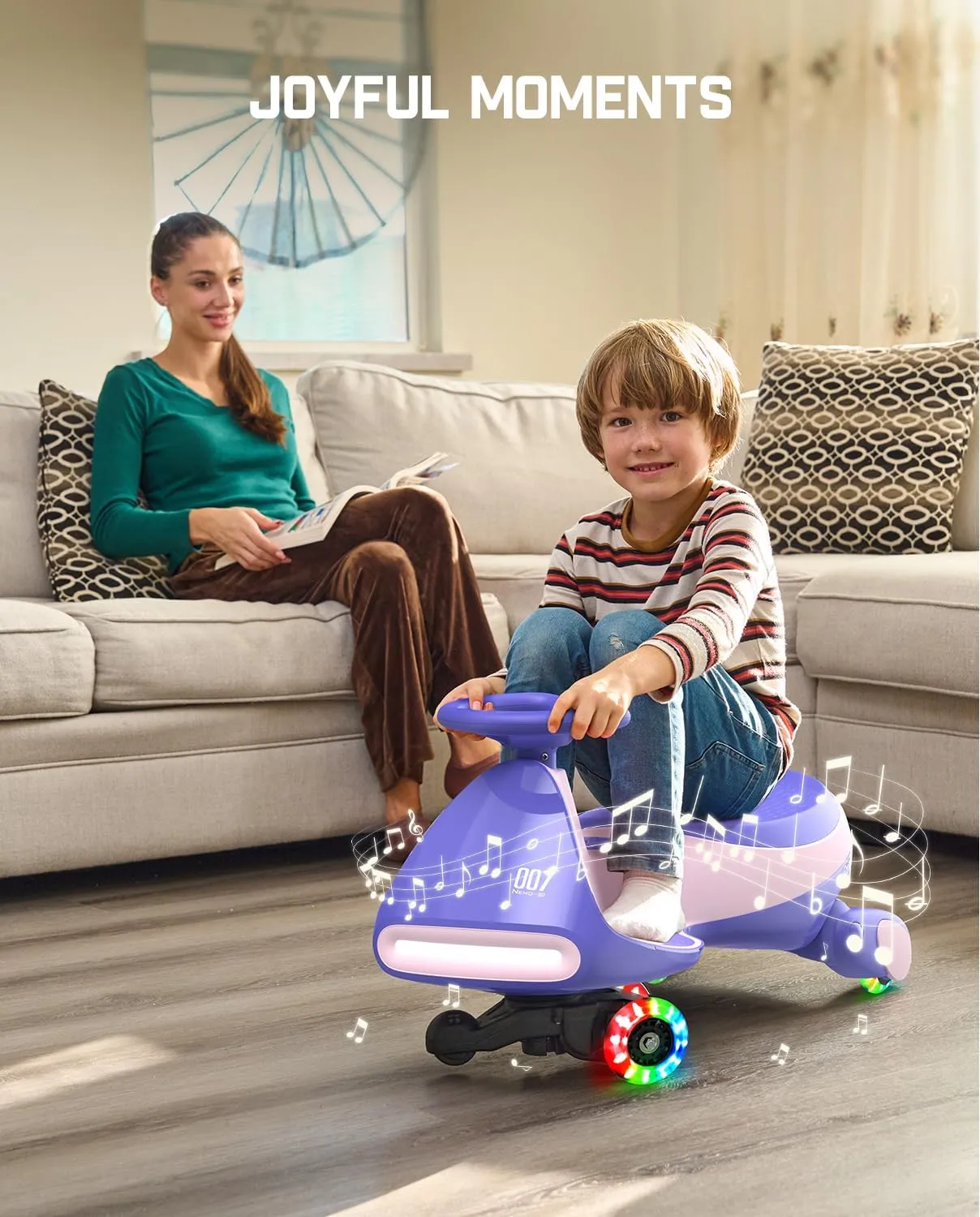FanttikRide 12V N7 Pro Electric Wiggle Car with Pedal, Rechargeable Battery, CyberWiggle, 2 in 1 Swing Car, 2 Speed, Anti-Rollover, Flashing Wheels, Bluetooth, for Ages 3 and Up, 150 Lbs, Pink
