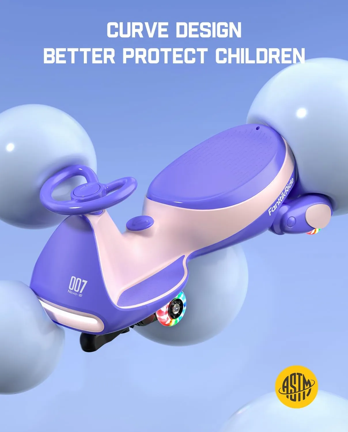 FanttikRide 12V N7 Pro Electric Wiggle Car with Pedal, Rechargeable Battery, CyberWiggle, 2 in 1 Swing Car, 2 Speed, Anti-Rollover, Flashing Wheels, Bluetooth, for Ages 3 and Up, 150 Lbs, Pink