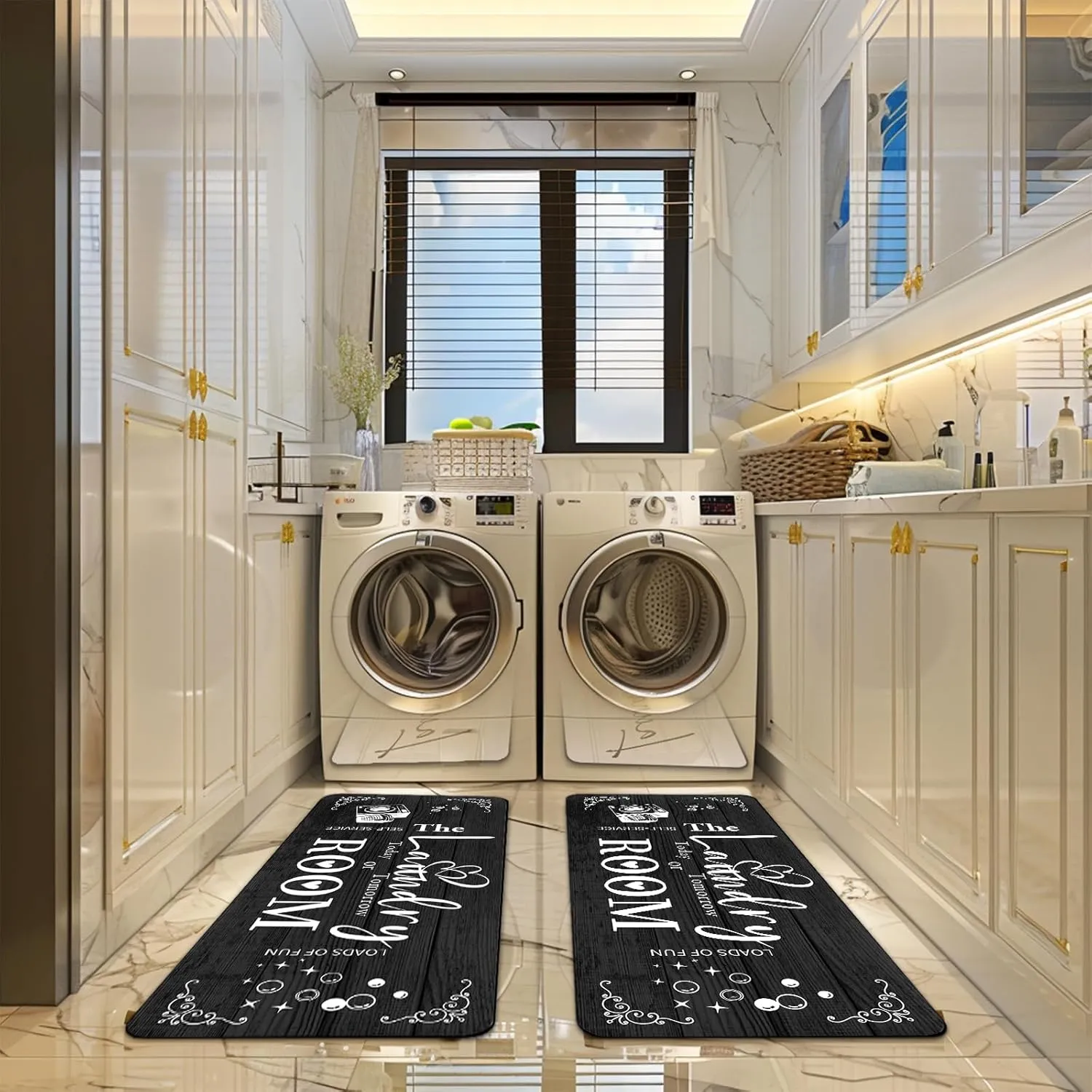 Farmhouse Laundry Room Rug Runner Organization 20"x59" Non Slip Mat Text Design Rug Machine Washable and Large Bathroom Rugs Stylish Versatile Laundry Room Rugs Decor