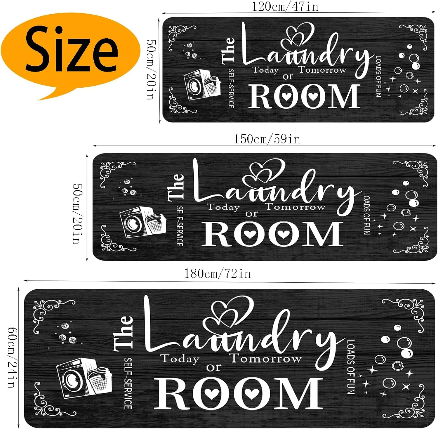 Farmhouse Laundry Room Rug Runner Organization 20"x59" Non Slip Mat Text Design Rug Machine Washable and Large Bathroom Rugs Stylish Versatile Laundry Room Rugs Decor