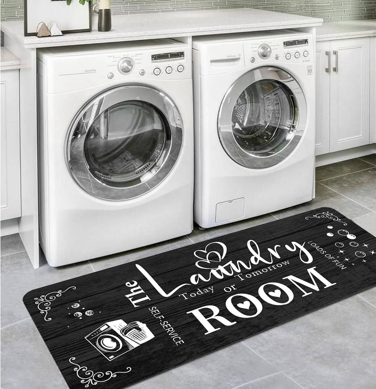 Farmhouse Laundry Room Rug Runner Organization 20"x59" Non Slip Mat Text Design Rug Machine Washable and Large Bathroom Rugs Stylish Versatile Laundry Room Rugs Decor
