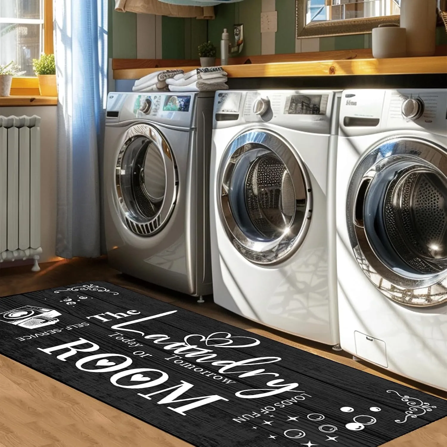 Farmhouse Laundry Room Rug Runner Organization 20"x59" Non Slip Mat Text Design Rug Machine Washable and Large Bathroom Rugs Stylish Versatile Laundry Room Rugs Decor