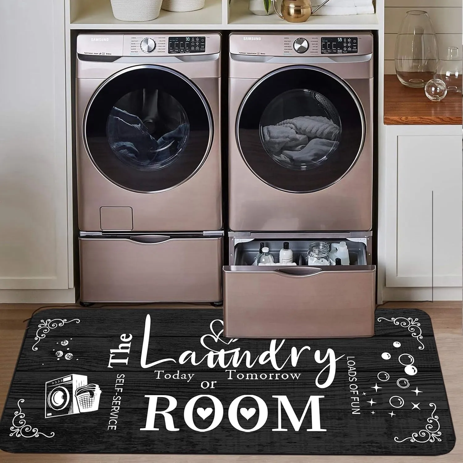 Farmhouse Laundry Room Rug Runner Organization 20"x59" Non Slip Mat Text Design Rug Machine Washable and Large Bathroom Rugs Stylish Versatile Laundry Room Rugs Decor