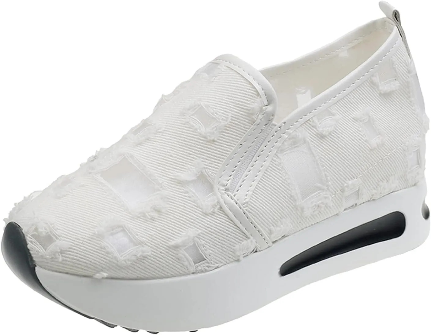 Fashion Sneakers for Women Platform Wedge Sneakers Fashion Embroidery Floral Mesh Air Comfort Chunky Sole Hidden High Heels Slip On Loafers Breathable Walking Work Shoes with Arch Support