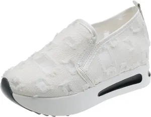 Fashion Sneakers for Women Platform Wedge Sneakers Fashion Embroidery Floral Mesh Air Comfort Chunky Sole Hidden High Heels Slip On Loafers Breathable Walking Work Shoes with Arch Support
