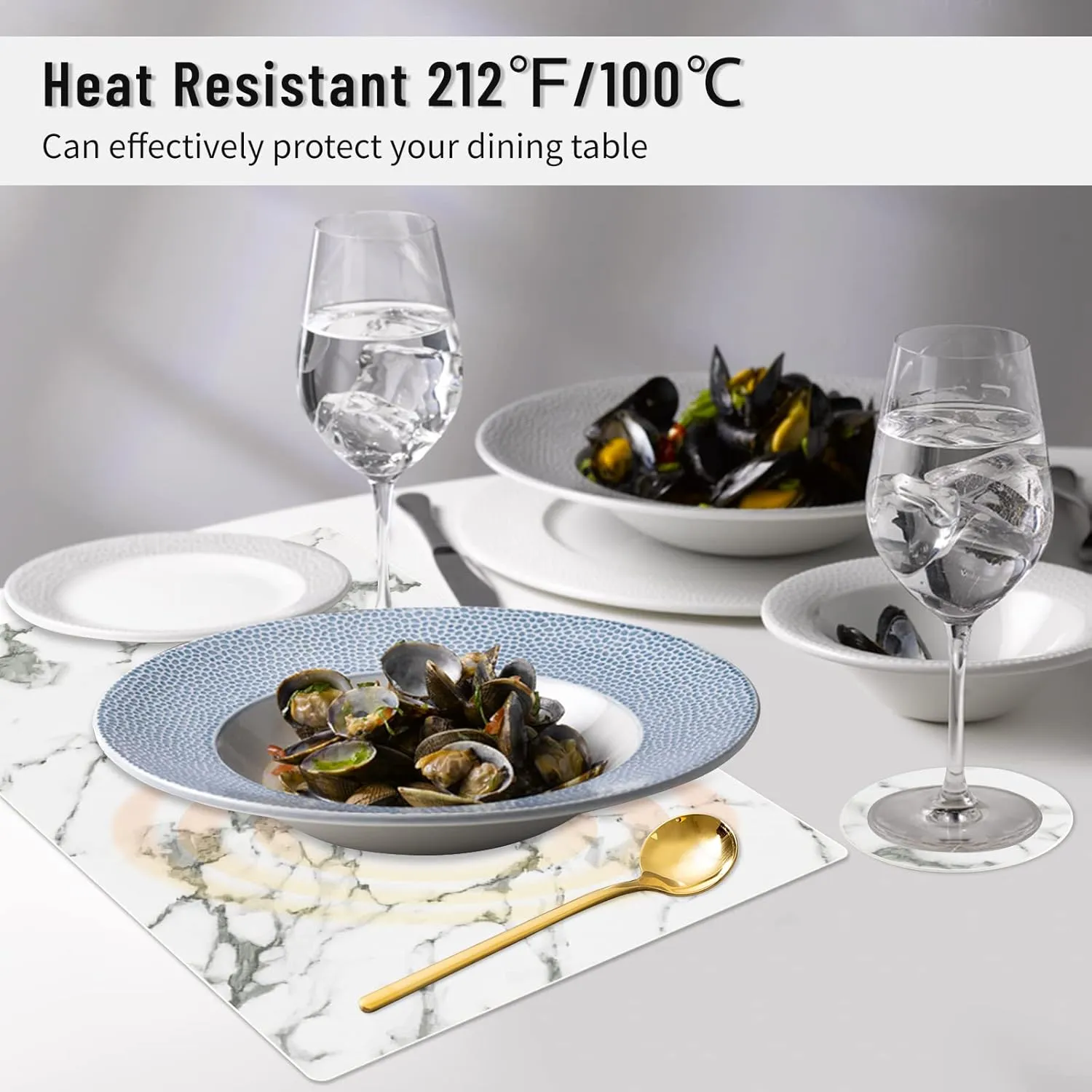 Faux Leather Placemats Set of 6,Heat Resistant Placemats for Dining Table, Easy Clean Non-Slip Place Mats, Waterproof Stain Resistant Wipeable Washable PU Table Mats, (Marble)