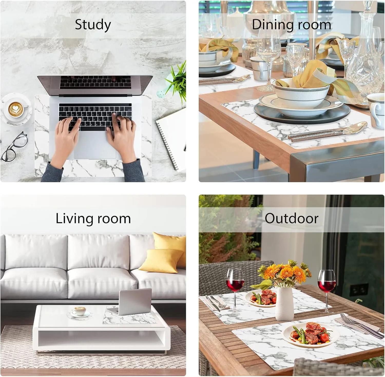 Faux Leather Placemats Set of 6,Heat Resistant Placemats for Dining Table, Easy Clean Non-Slip Place Mats, Waterproof Stain Resistant Wipeable Washable PU Table Mats, (Marble)