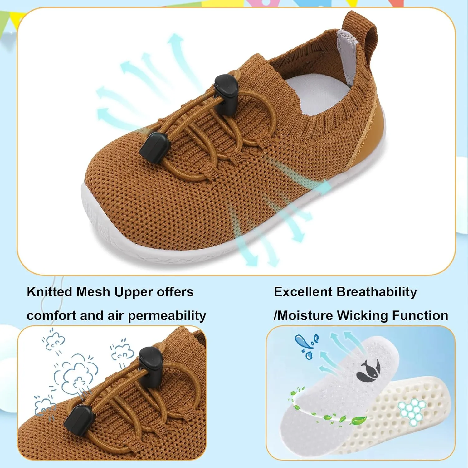 FEETCITY Baby Shoes Boys Girls First Walking Shoes Infant Sneakers Crib Shoes Breathable Lightweight Slip On Shoes