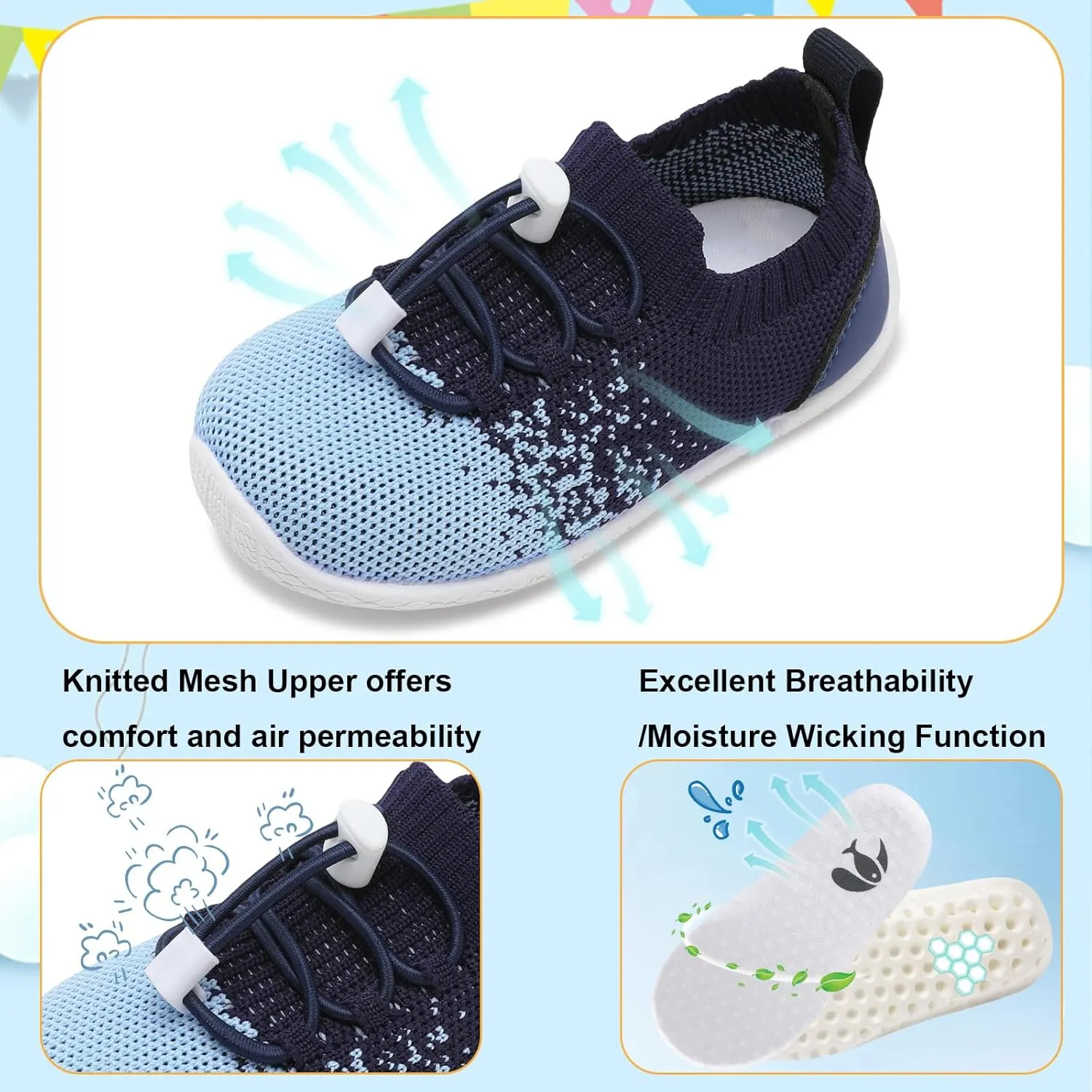 FEETCITY Baby Shoes Boys Girls First Walking Shoes Infant Sneakers Crib Shoes Breathable Lightweight Slip On Shoes