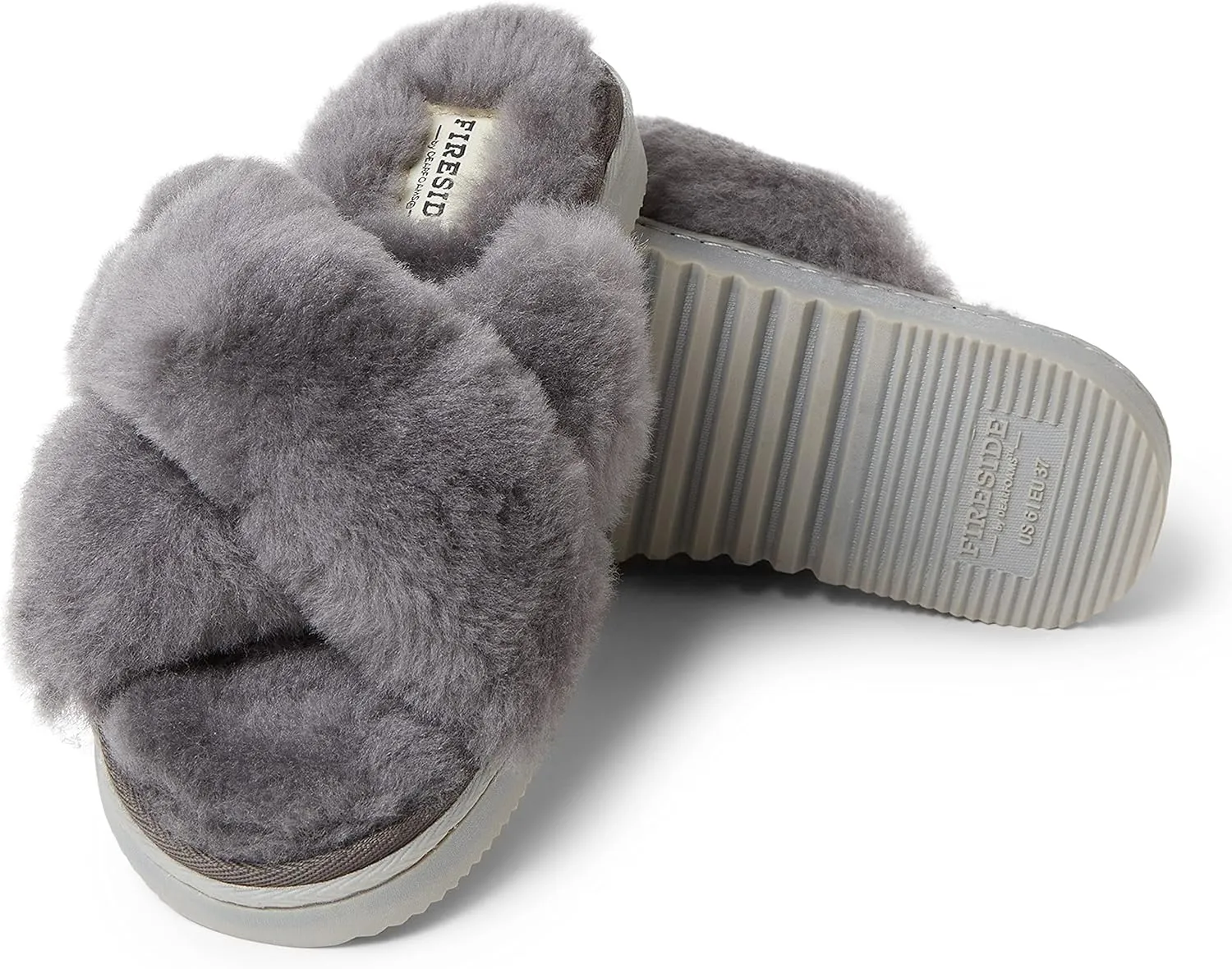 Fireside by Dearfoams Women's Newcastle Crossband All Over Shearling Easy on/Off Slide Slipper