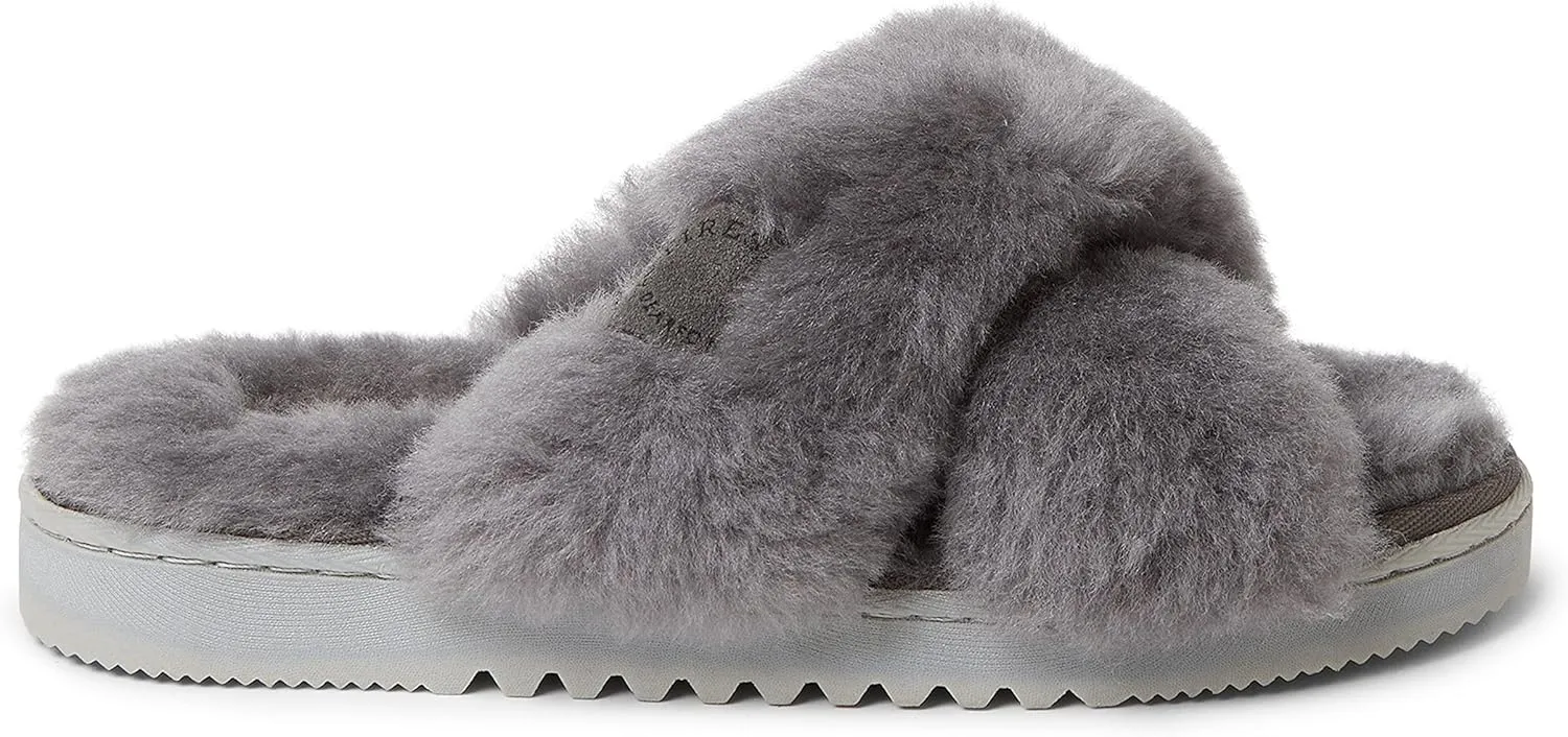 Fireside by Dearfoams Women's Newcastle Crossband All Over Shearling Easy on/Off Slide Slipper