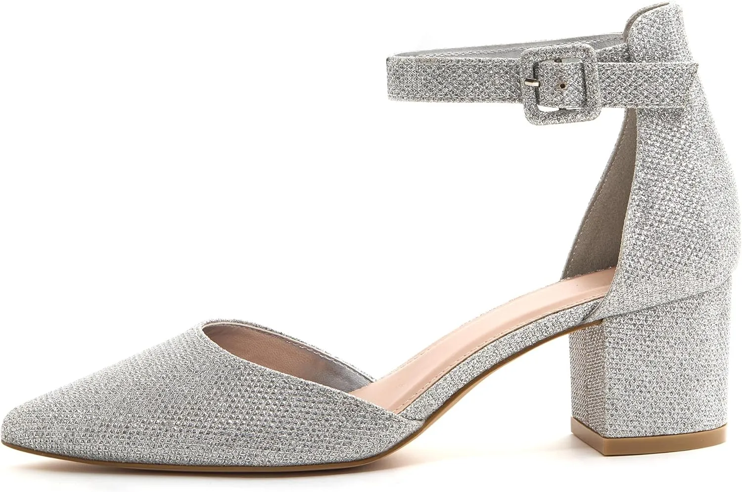 FISACE Womens Low Mid Square Heel Ankle Strap Sandal Office Ladies Pointed Toe Pumps Shoes