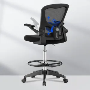 FLEXISPOT Upgraded Drafting Chair Tall Office Chair with 2D Lumbar,3D Flip-up Armrest,Standing Desk Chair with Breathable Mesh Adjustable Foot Ring Stool BIFMA Certified for Home Office,Drawing,Black
