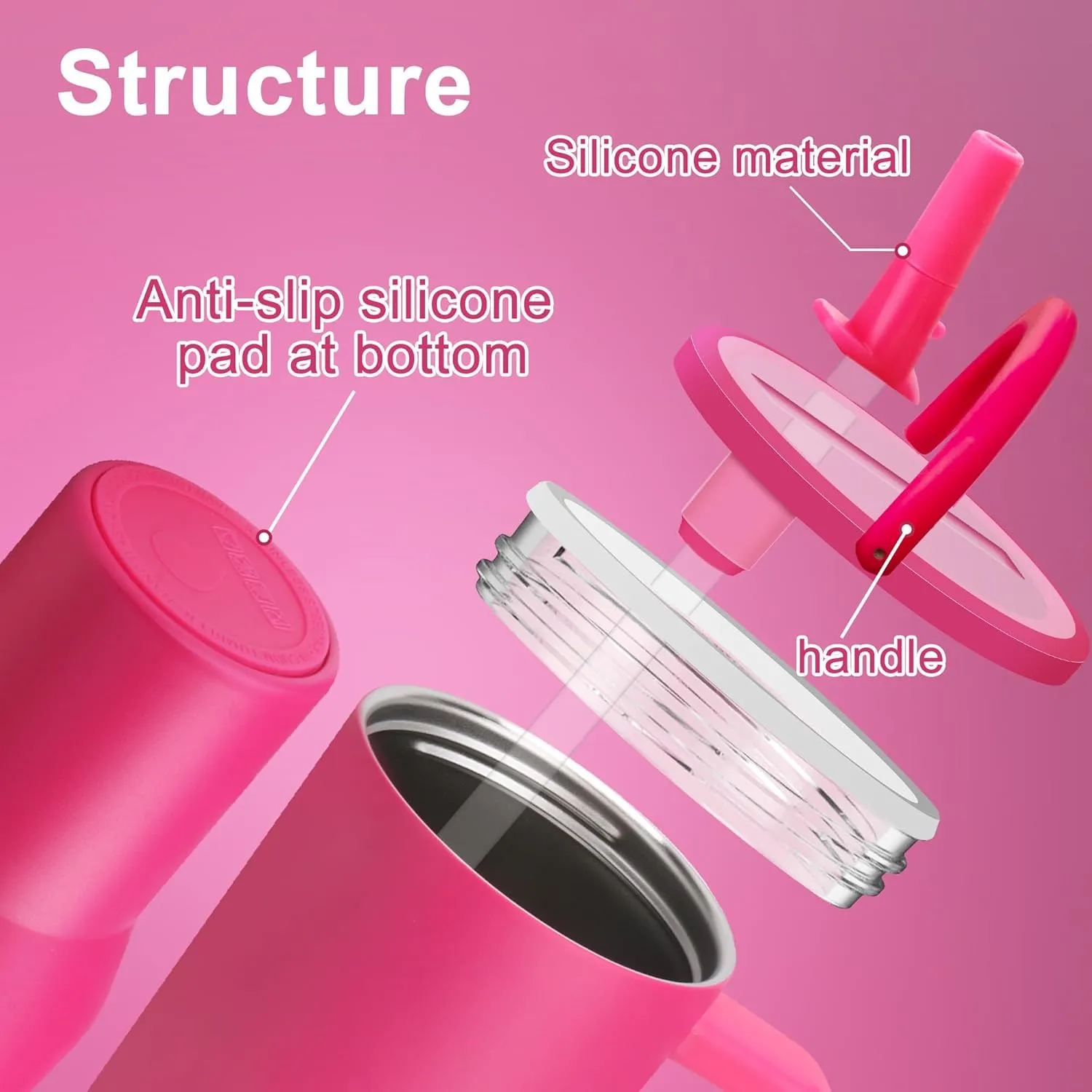 Flip Straw Tumbler 40 OZ, Stainless Steel Tumbler with Straw, Leak Proof Lid and Top Handle, Reusable Insulated Cup for Home, Outdoors, Leakproof, Fits in Cup Holder (Pink)