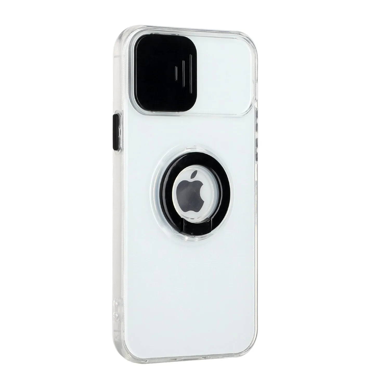 For Apple iPhone 13 Mini (5.4") Transparent Cases with Ring Stand & Camera Window, Slide Lens Protection Hybrid Shockproof  Phone Case Cover