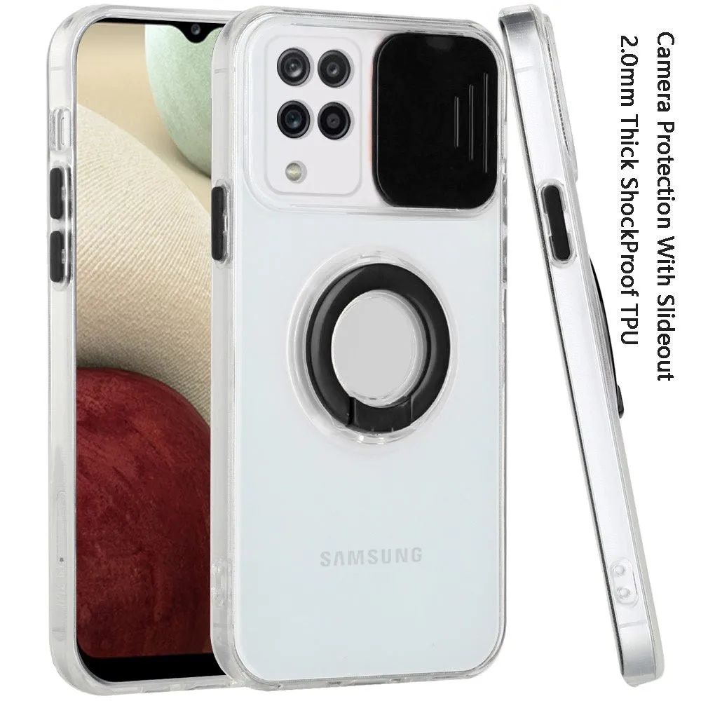 For Apple iPhone 13 Mini (5.4") Transparent Cases with Ring Stand & Camera Window, Slide Lens Protection Hybrid Shockproof  Phone Case Cover