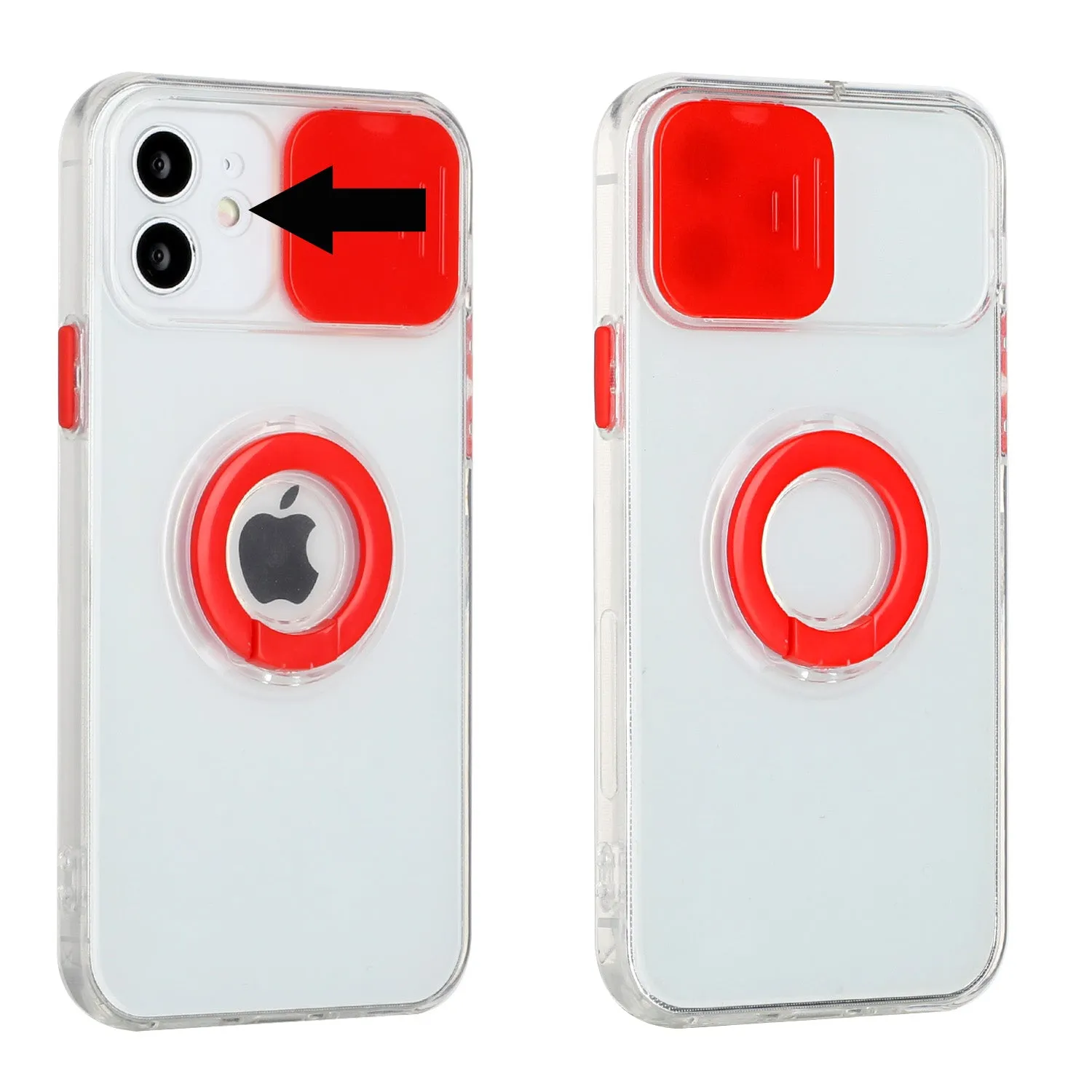 For Apple iPhone 13 Mini (5.4") Transparent Cases with Ring Stand & Camera Window, Slide Lens Protection Hybrid Shockproof  Phone Case Cover