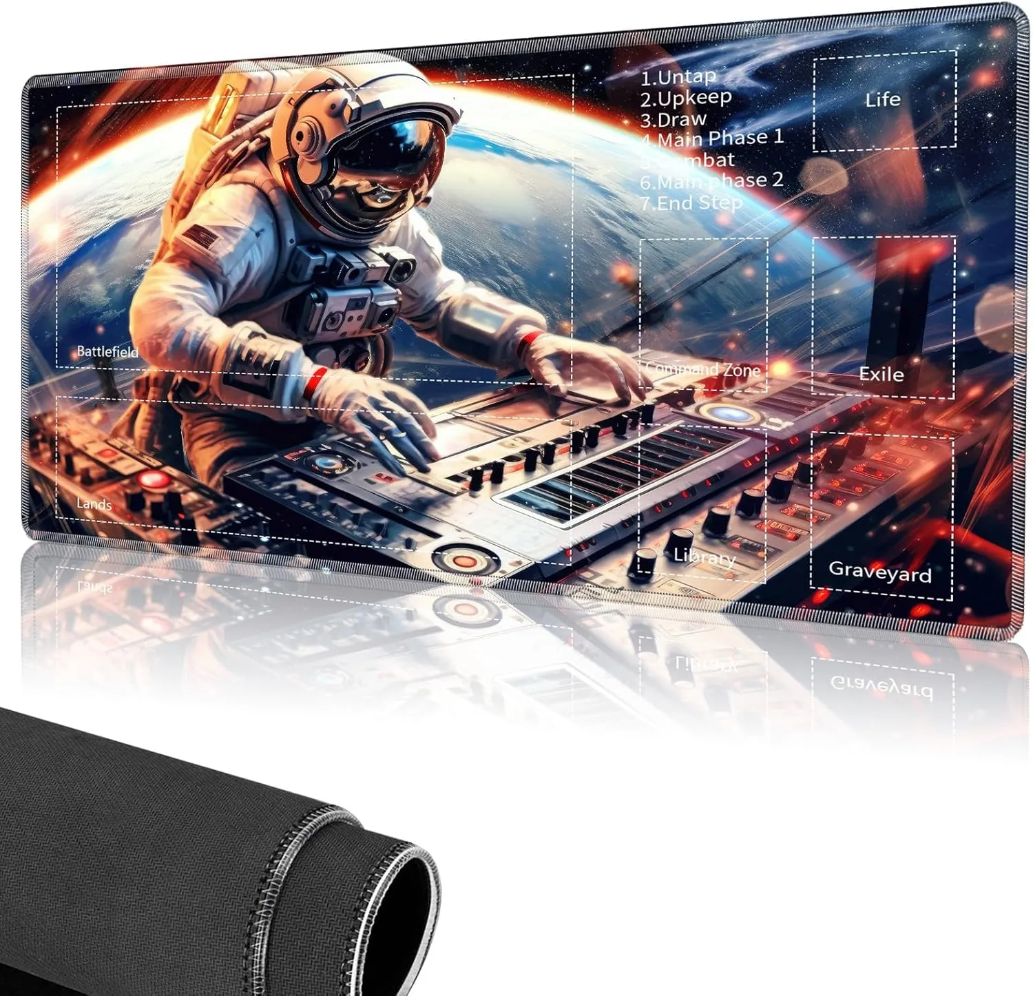 for MTG Playmat,Card Playmat Stitched with Magic Zone for MTG Card Game Playing,(35.5x19.7 in) Card Playmats Smooth Cloth Surface Non-Slip Silicone Bottom Battle Game Mat-Music Piano Key