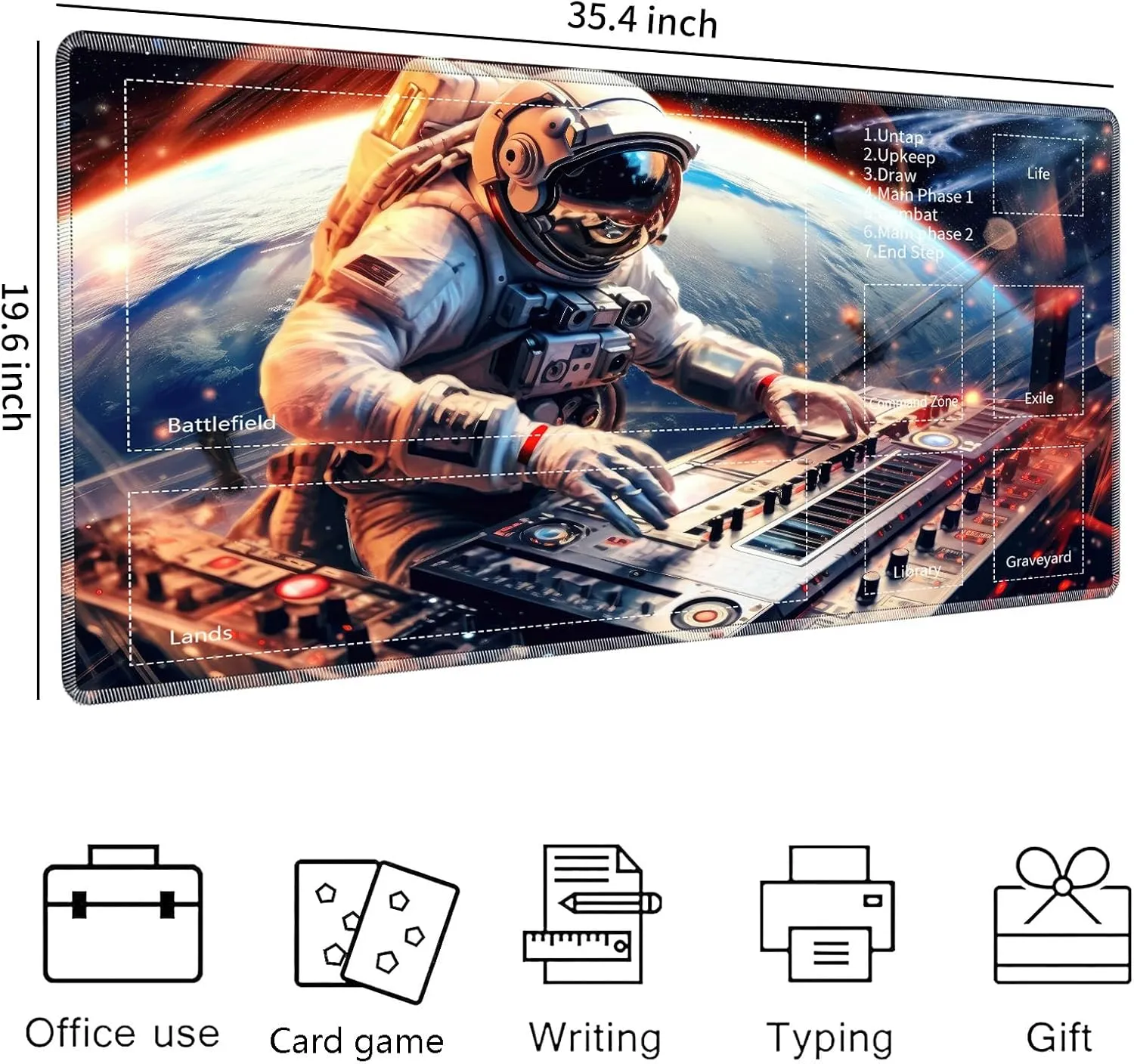 for MTG Playmat,Card Playmat Stitched with Magic Zone for MTG Card Game Playing,(35.5x19.7 in) Card Playmats Smooth Cloth Surface Non-Slip Silicone Bottom Battle Game Mat-Music Piano Key