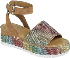 Forever Link Women Rhinestone Ankle Strap Crystal Platform Sandals-Luxury-96