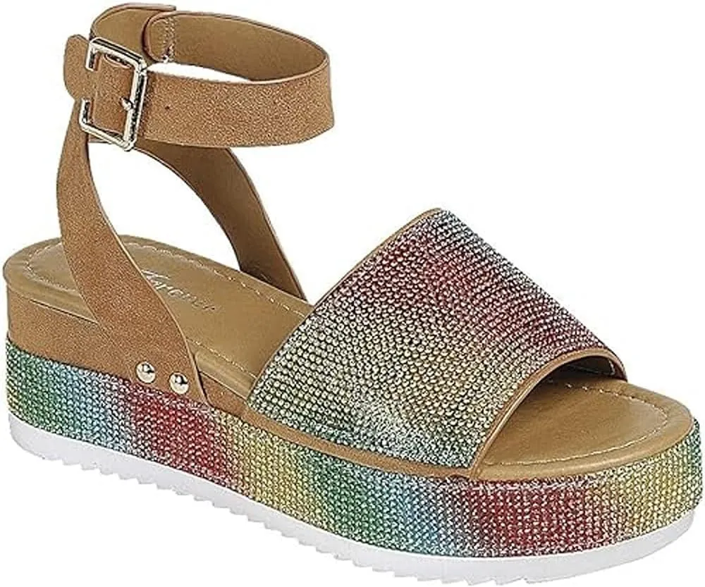 Forever Link Women Rhinestone Ankle Strap Crystal Platform Sandals-Luxury-96