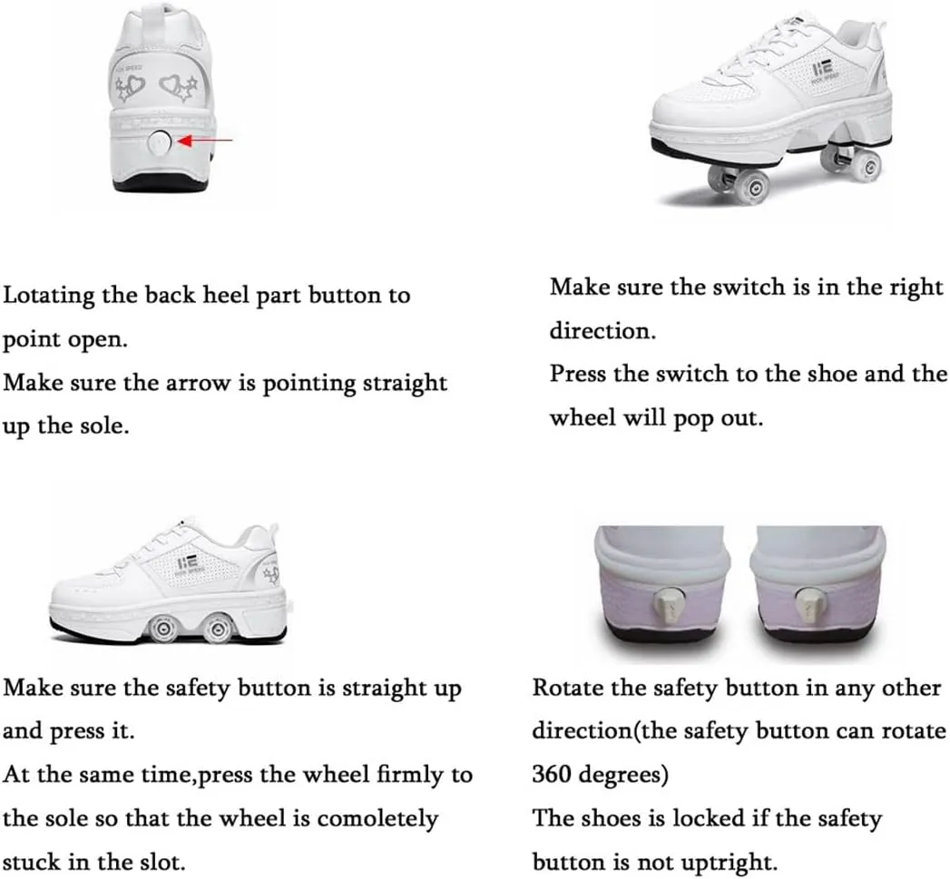 Four-Wheel 2-in-1 Roller Skate Shoes Unisex Skates Detachable Kids Sneakers with Wheels