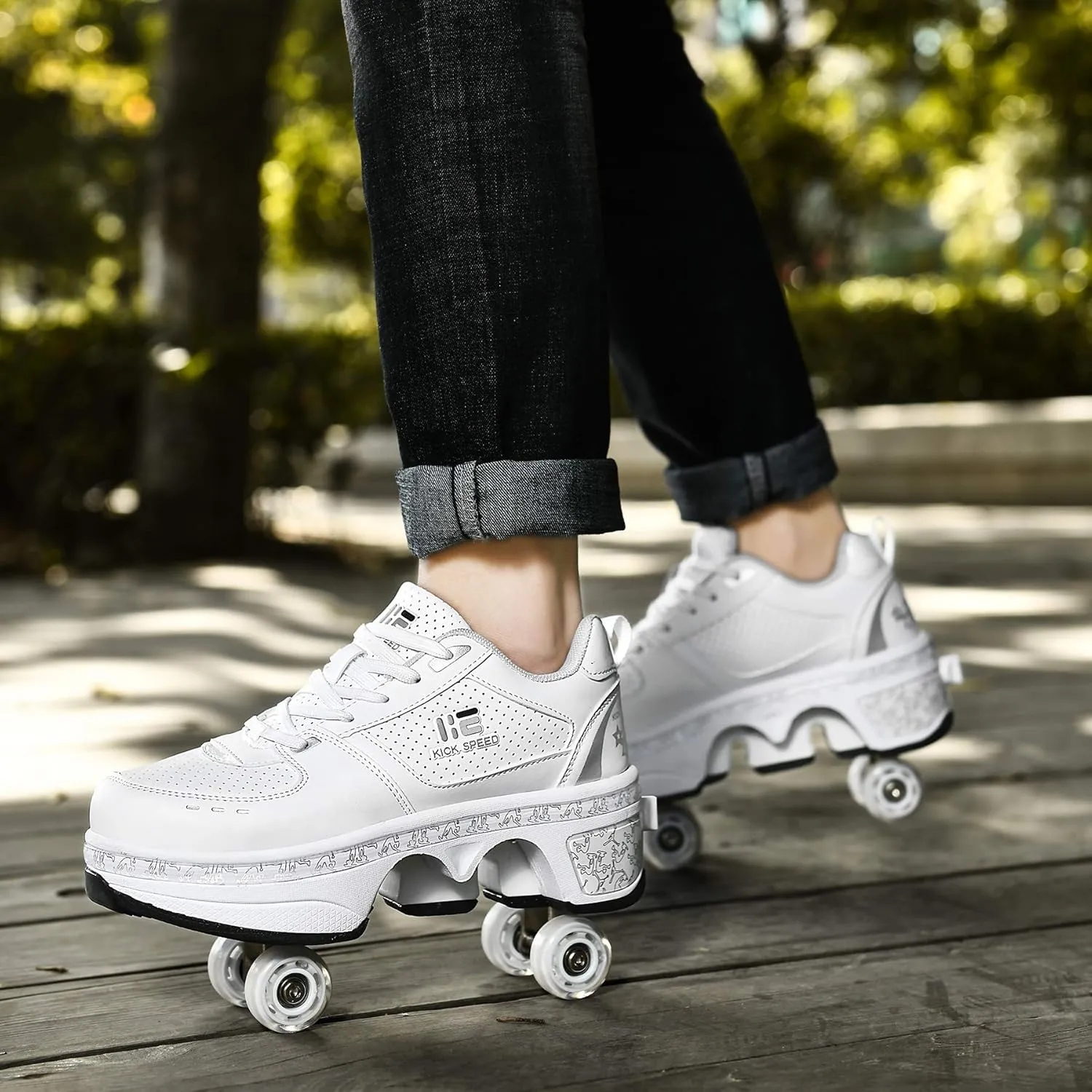 Four-Wheel 2-in-1 Roller Skate Shoes Unisex Skates Detachable Kids Sneakers with Wheels