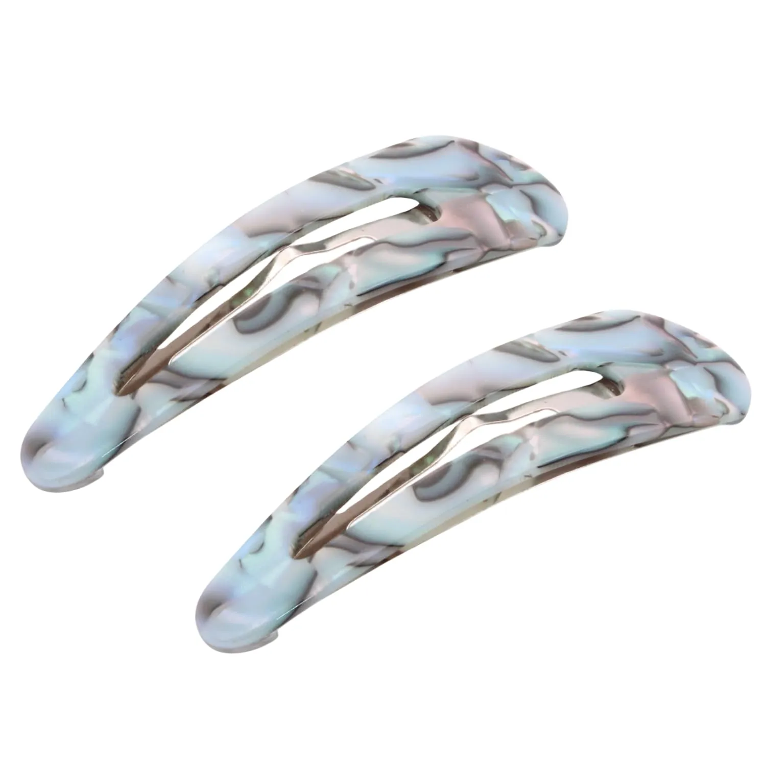 French Amie Clic Clac Large Handmade Celluloid Acetate Set of 2 Snap Hair Clips No Slip Side Slide-in Barrette for Women and Girls (Aqua Marbel)