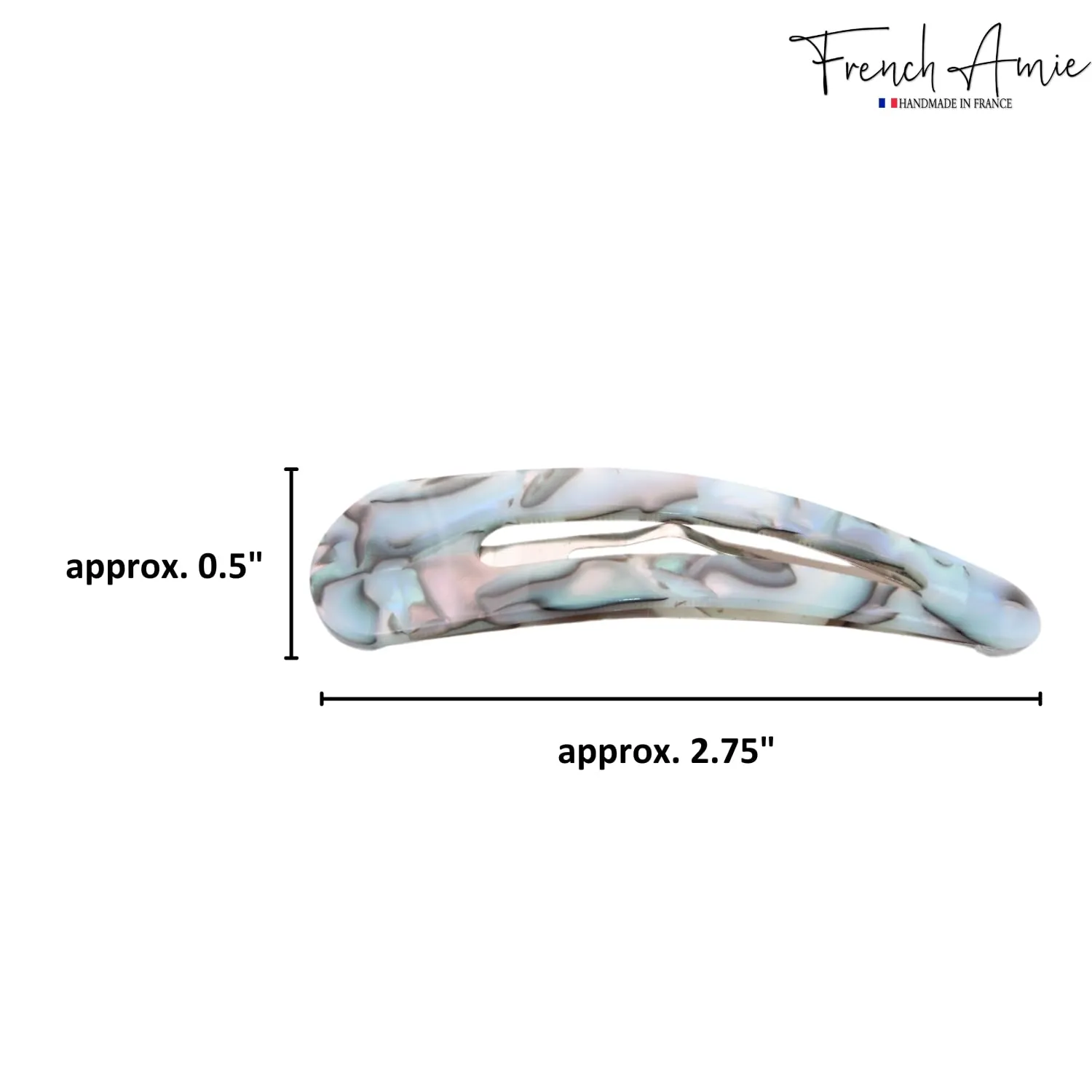French Amie Clic Clac Large Handmade Celluloid Acetate Set of 2 Snap Hair Clips No Slip Side Slide-in Barrette for Women and Girls (Aqua Marbel)