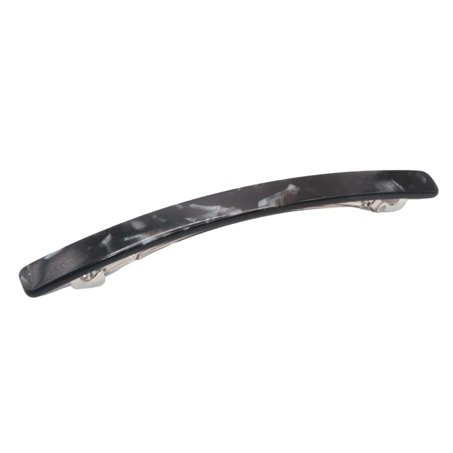 French Amie Long and Thin Large 4" Celluloid Handmade No Slip Durable Hair Barrette Clip for Women, Made in France (Black Nycra)