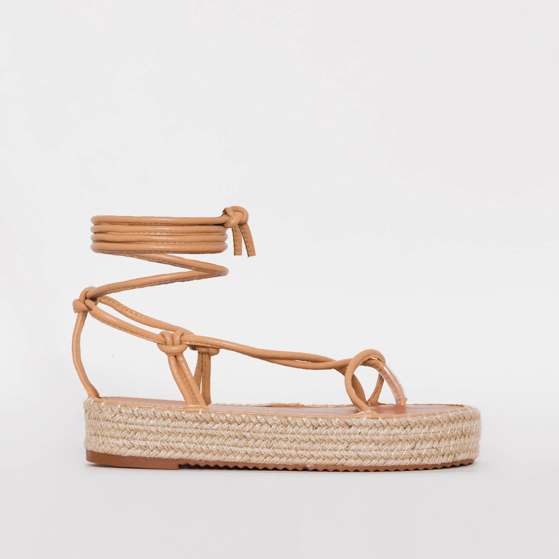 Frieda Beige Lace Up Espadrille Flatform Sandals