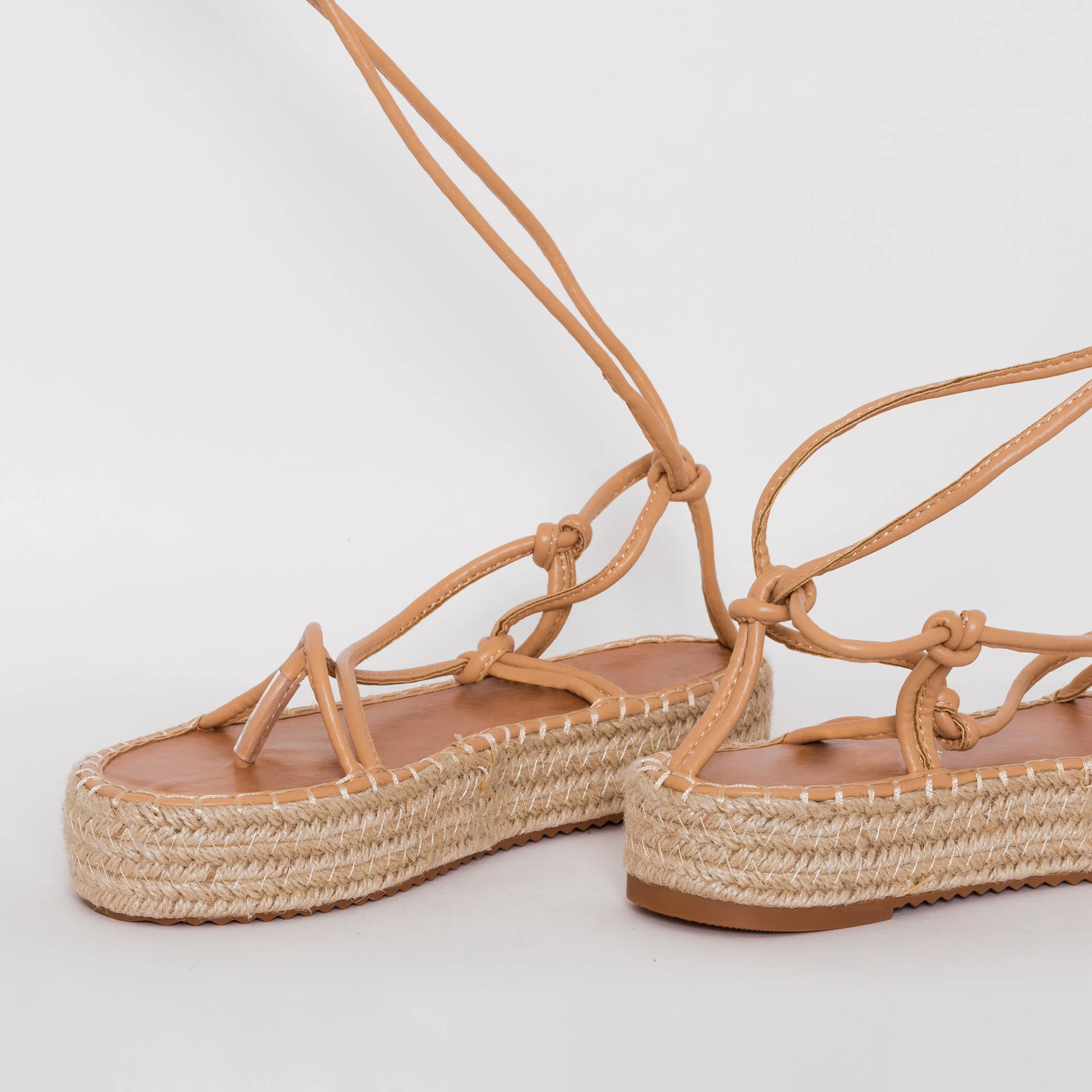 Frieda Beige Lace Up Espadrille Flatform Sandals