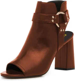 FSJ Women Peep Open Toe Ankle Booties Block Heel Metal Buckle High Heel Sandals Cutout Ankle Strap Zipper Cocktail Nightclub Pumps Shoes Size 4-16 US