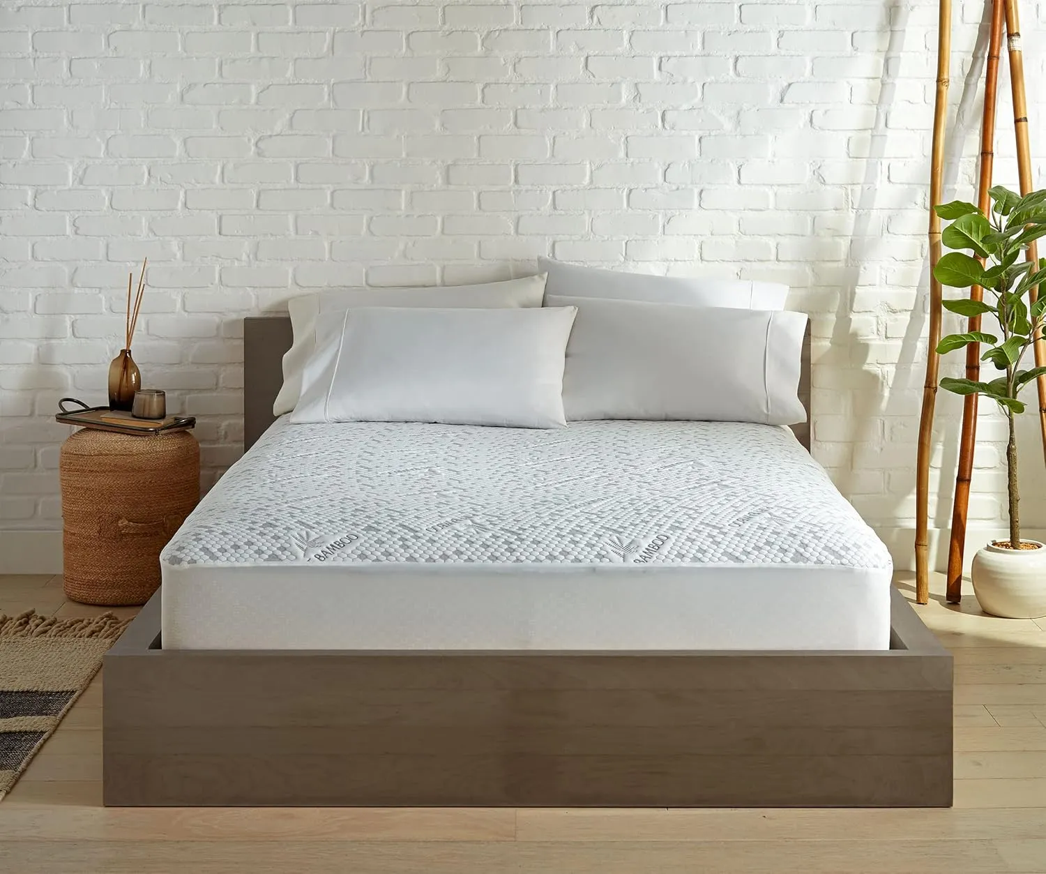 Full Mattress Protector by Pure Bamboo, Waterproof, Charcoal Fiber - Viscose Derived from Bamboo Charcoal Fiber, Mattress Cover Protects Against Moisture, Spills, Stains (Full)