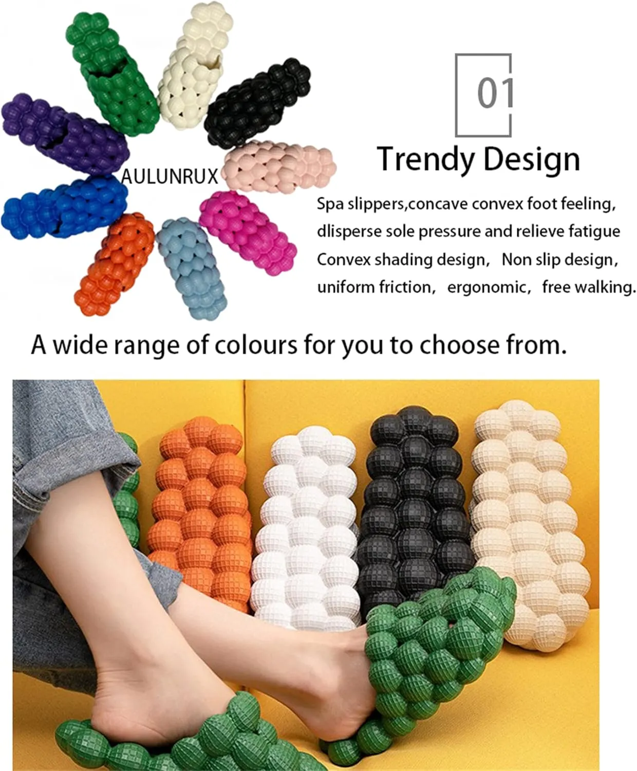 Fun Lychee Bubble Slippers Reflexology AntiSlip Massage Slippers Men's Women's Bubble Slippers