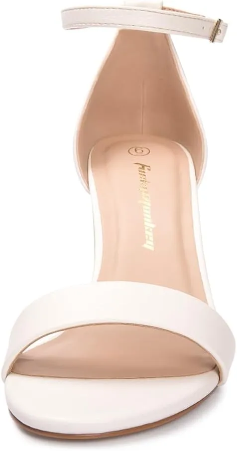 FUNKYMONKEY Women's Chunky High Heels Sandals,Two Strap Open Toe Ankle Strap Heeled Sandal,Party Wedding Strappy Buckle Sandals